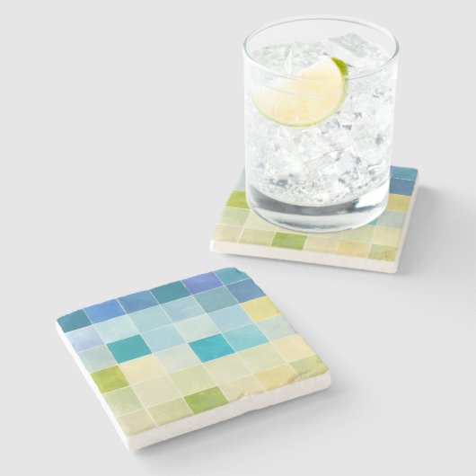ピクセ数々のル正方形の風景 ストーンコースター (横)
