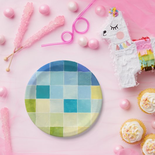 ピクセ数々のル正方形の風景 ペーパープレート (パーティー)