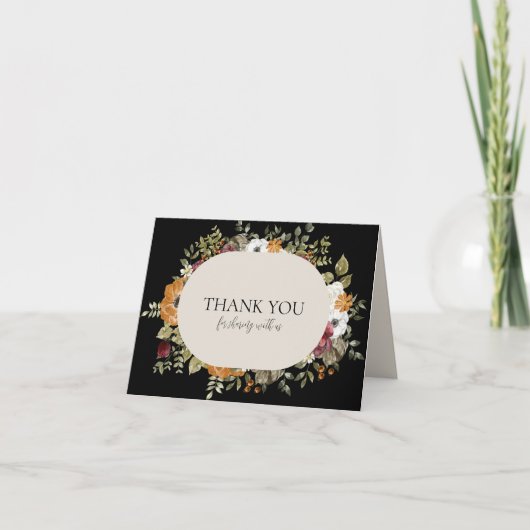 ピクチャー付きのラスティックボタニカル秋の花の水平 サンキューカード (正面)