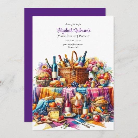 ピクニエレガントックパーティー誕生日退職ANYイベント 招待状 (正面/裏面)