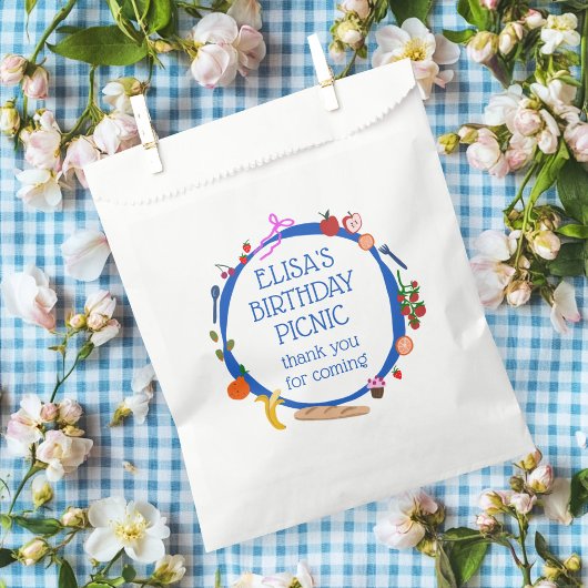 ピクニクモダンキュート手描きカスタム誕生日パーティー フェイバーバッグ