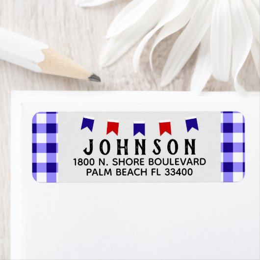 ピクニックとバナー | Blue 市松模様に Tablecloth Summer ラベル (インサイチュ)