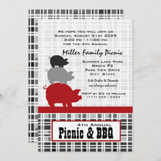 ピクニックとBBQ 招待状 (正面/裏面)