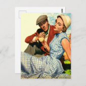 ピクニックのカップル、ヴィンテージ、バレンタイン ポストカード (正面/裏面)
