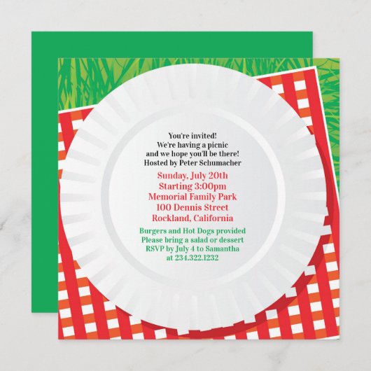 ピクニックアウトティングBBQパーティーフラット招待状 招待状 (正面/裏面)