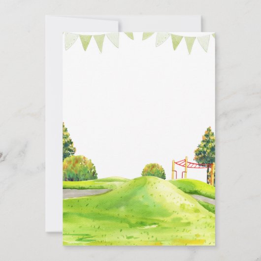 ピクニックアウトドアパークプレイグラウンド子供の誕生日 招待状 (裏面)