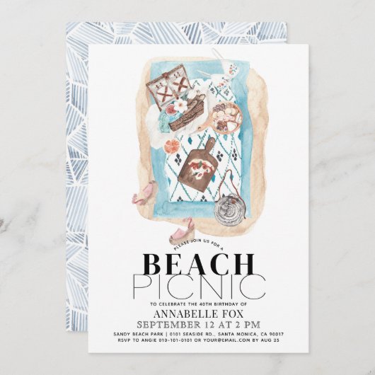 ピクニックアットザビーチ大人誕生日 招待状 (正面/裏面)