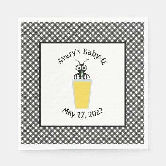 ピクニックアントレモネードブラックギンガム スタンダードランチョンナプキン (正面)