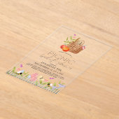 ピクニックインザパークバスケットフローラブライダルシャワー アクリル招待状 (レイダウン)