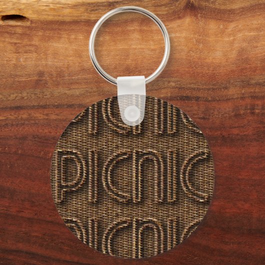 ピクニックウおもしろいイッカースタイルタイポグラフィブラウン キーホルダー (正面)