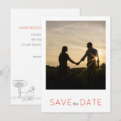 ピクニックガーデンミニマリスト白黒結婚ズ セーブザデート (正面/裏面)