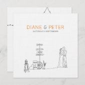 ピクニックガーデンミニマリスト白黒結婚ズ 招待状 (正面/裏面)