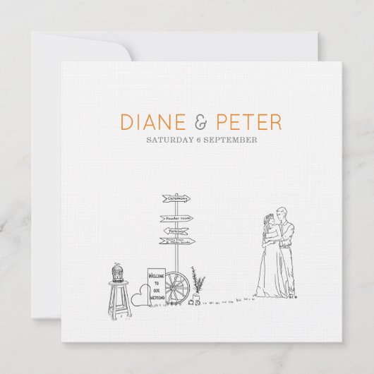 ピクニックガーデンミニマリスト白黒結婚ズ 招待状 (正面)