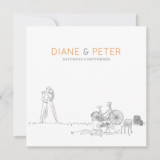 ピクニックガーデンミニマリスト白黒結婚ズ 招待状 (正面)