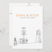 ピクニックガーデンミニマリスト白黒結婚ズ 招待状 (正面/裏面)