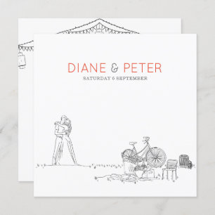 ピクニックガーデンミニマリスト白黒結婚ズ 招待状