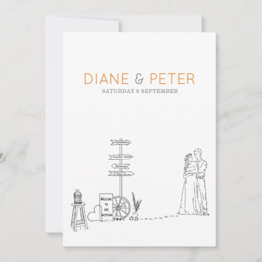 ピクニックガーデン ミニマリスト ブラックアンドホワイト ウェディング 招待状 (正面)