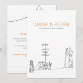 ピクニックガーデン ミニマリスト ブラックアンドホワイト ウェディング 招待状 (正面/裏面)