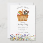 ピクニックキッド誕生日招待状ギンガムワイルドフラワー シーズンカード (正面)