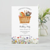 ピクニックキッド誕生日招待状ギンガムワイルドフラワー シーズンカード (スタンド正面)