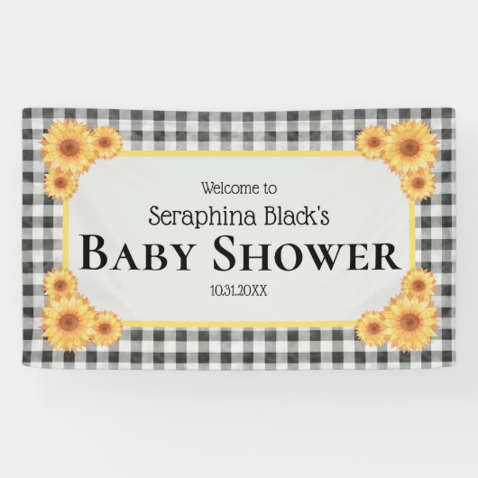 ピクニックギンガムヒマワリ赤ちゃんシャワーへようこそ 横断幕 (横)