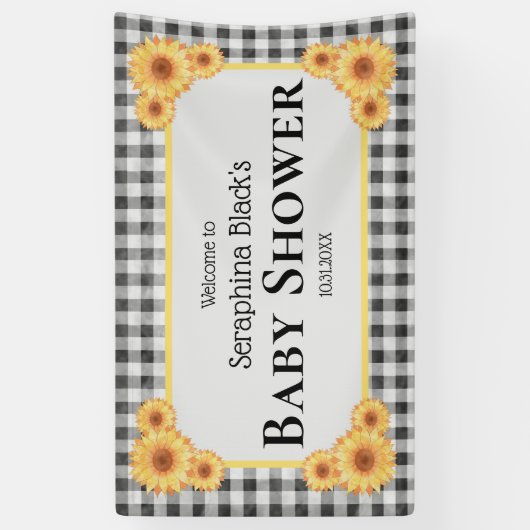 ピクニックギンガムヒマワリ赤ちゃんシャワーへようこそ 横断幕 (縦)