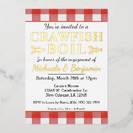 ピクニッククロウフィッシュボイルシーフードパーティー婚約 箔招待状