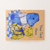 ピクニッククロスに可愛いテディ子供へー3個 ジグソーパズル (横)