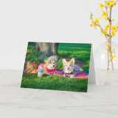 ピクニックコーギーズ　無地のグリーティングカード カード (黄色い花)