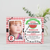 ピクニックスイカ写真誕生日パーティーの招待 招待状 (スタンド正面)