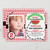 ピクニックスイカ写真誕生日パーティーの招待 招待状 (正面/裏面)