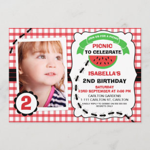 ピクニックスイカ写真誕生日パーティーの招待 招待状
