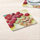 ピクニックスナックラズベリーズアルモンズ水彩 スクエアペーパーコースター (アングル)