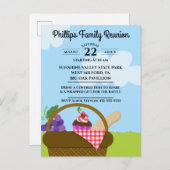 ピクニックバスケットの曇り空の家族会 インビテーションポストカード (正面/裏面)