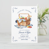 ピクニックバスケットネイビーブルーカップルズブライダルシャワー 招待状 (スタンド正面)