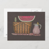 ピクニックバスケット&スイカ ポストカード (正面/裏面)