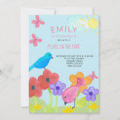 ピクニックバースデーパーティカラフルキッズガーデン 招待状 (正面)
