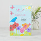ピクニックバースデーパーティカラフルキッズガーデン 招待状 (スタンド正面)