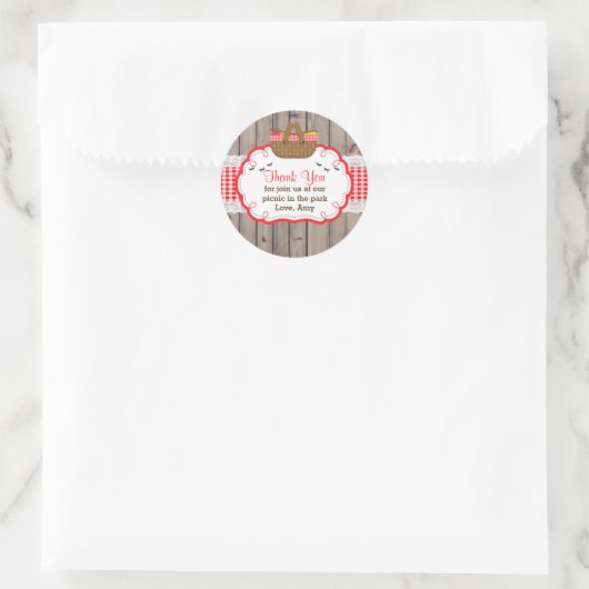ピクニックバースデーパーティーありがとうメッセージカードシール ラウンドシール (バッグ)