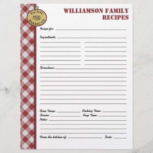 ピクニックバーベキュー赤市松模様にカスタムレシピページ (正面)