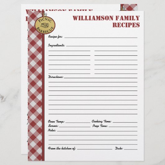ピクニックバーベキュー赤市松模様にカスタムレシピページ (正面/裏面)