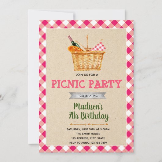 ピクニックパーティーの誕生日の招待 招待状 (正面)