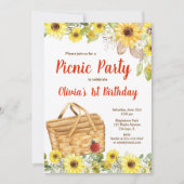 ピクニックパーティーひまわり夏の誕生日ガール 招待状 (正面)