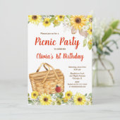 ピクニックパーティーひまわり夏の誕生日ガール 招待状 (スタンド正面)