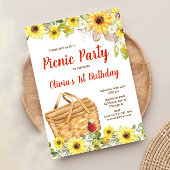 ピクニックパーティーひまわり夏の誕生日ガール 招待状