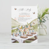 ピクニックピーチワイルドフラワー蝶ベビーシャワー 招待状 (スタンド正面)