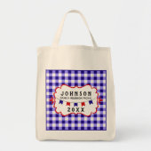 ピクニックファミリー懇親会 |青市松模様に・バルベキュー トートバッグ (正面)