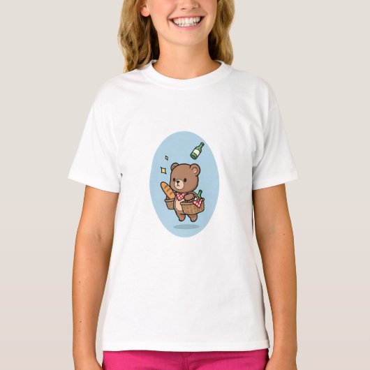 ピクニックベアバゲットドリンク子供 Tシャツ (正面)