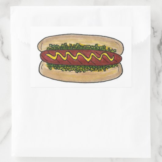 ピクニックホットドッグBunマスタードおいしいファーストフードホットドッグ 長方形シール (バッグ)