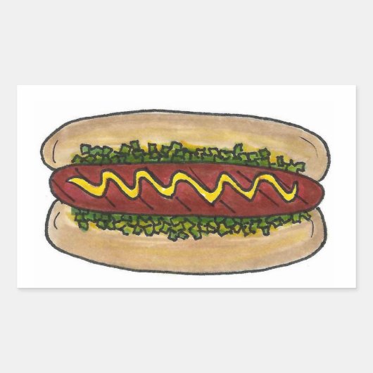 ピクニックホットドッグBunマスタードおいしいファーストフードホットドッグ 長方形シール (正面)